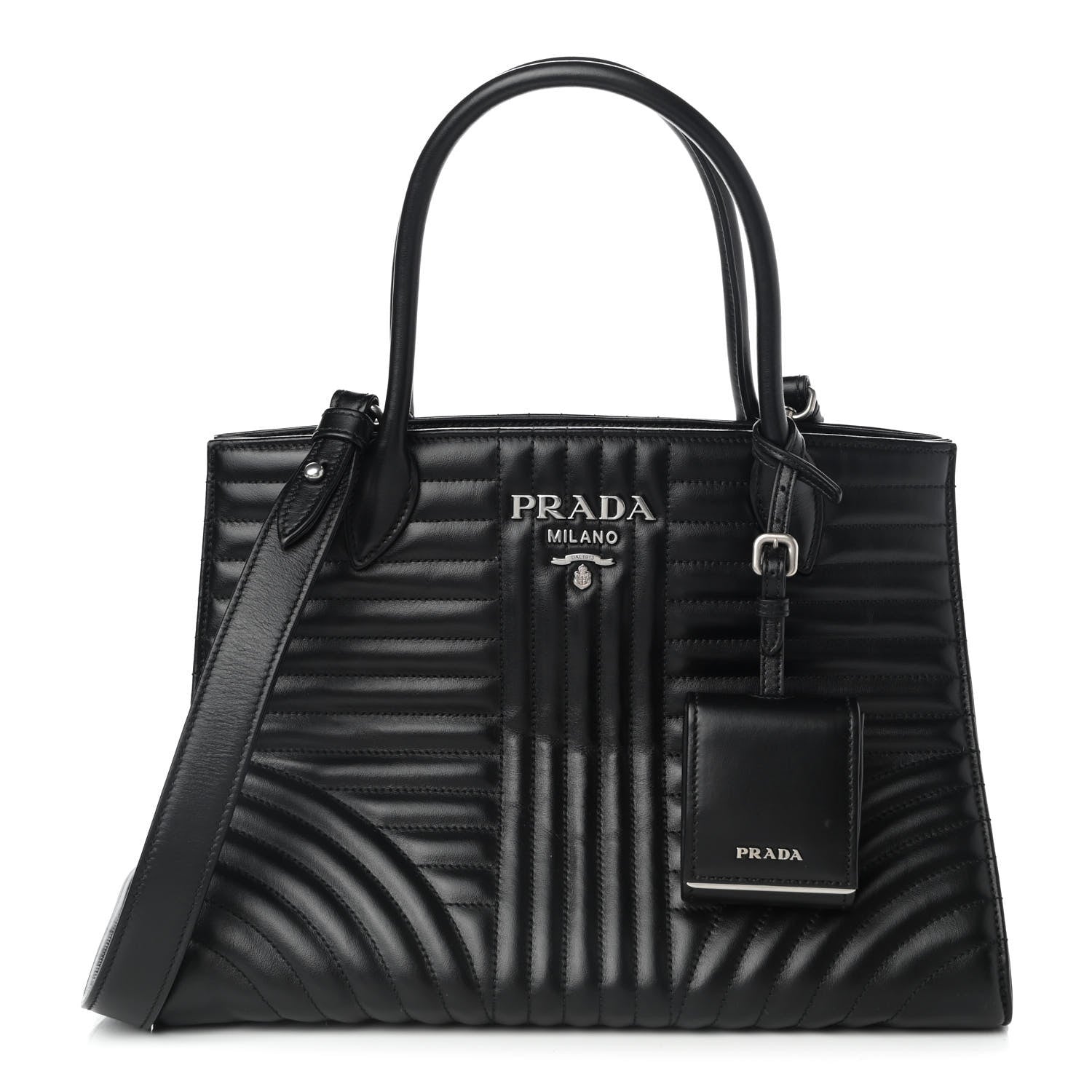 Prada Soft Calfskin Impunture Diagramme Tote Black 1 of 8