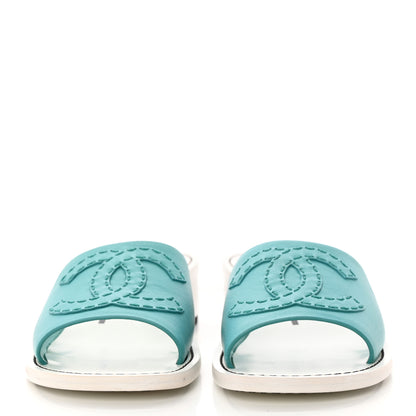 Chanel Calfskin CC Mules 39 Turquoise White 2 of 16