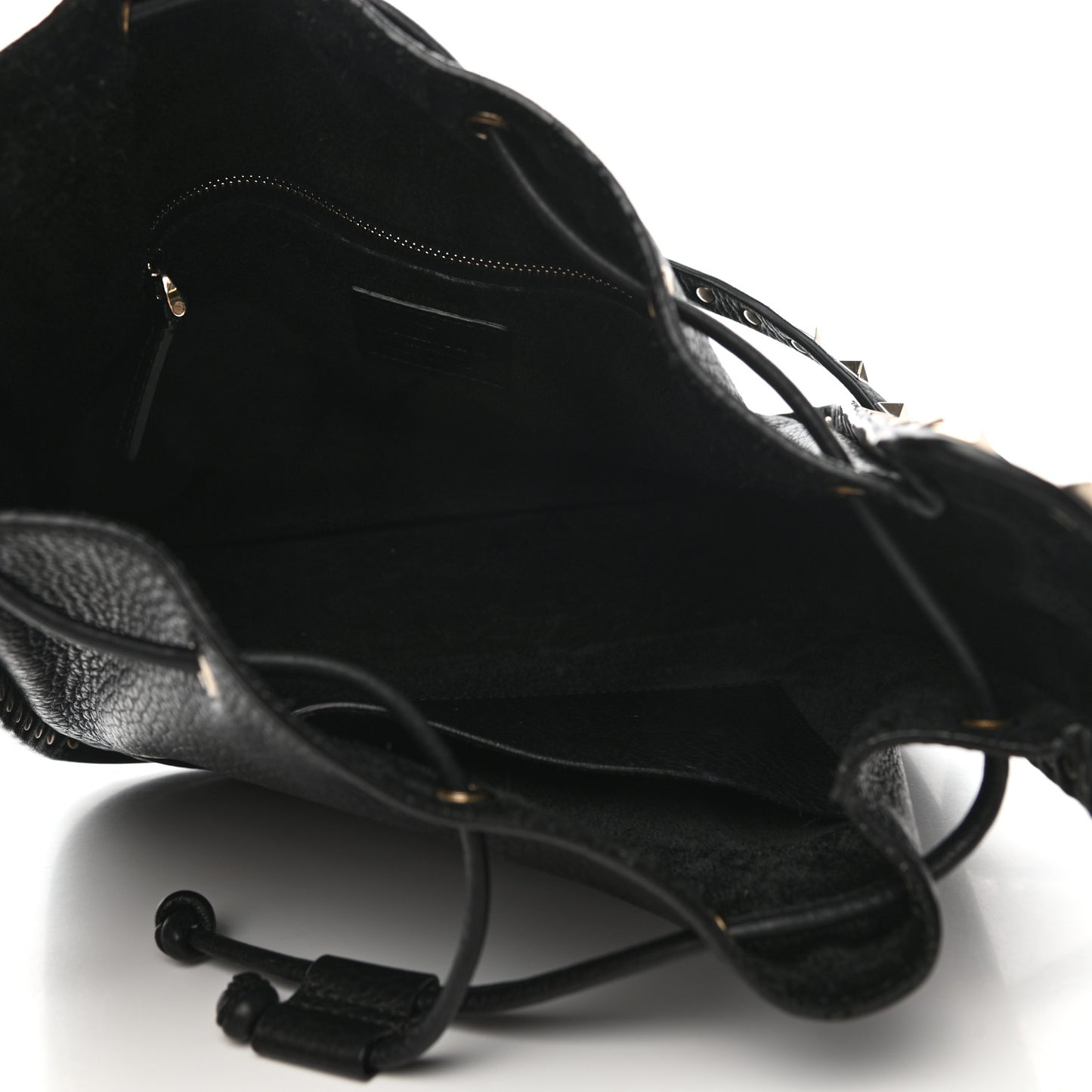 Grained Calfskin Rockstud Bucket Bag Black