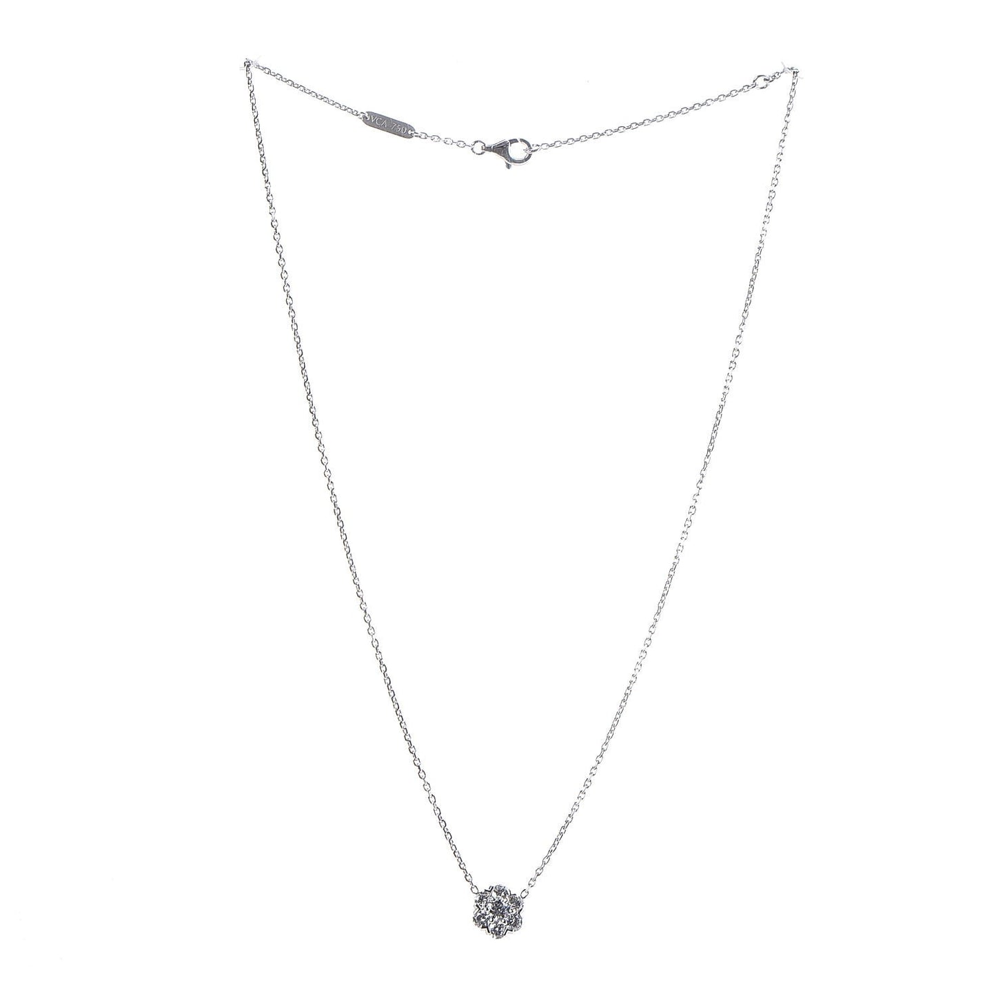 18K White Gold Diamond Large Fleurette Pendant Necklace