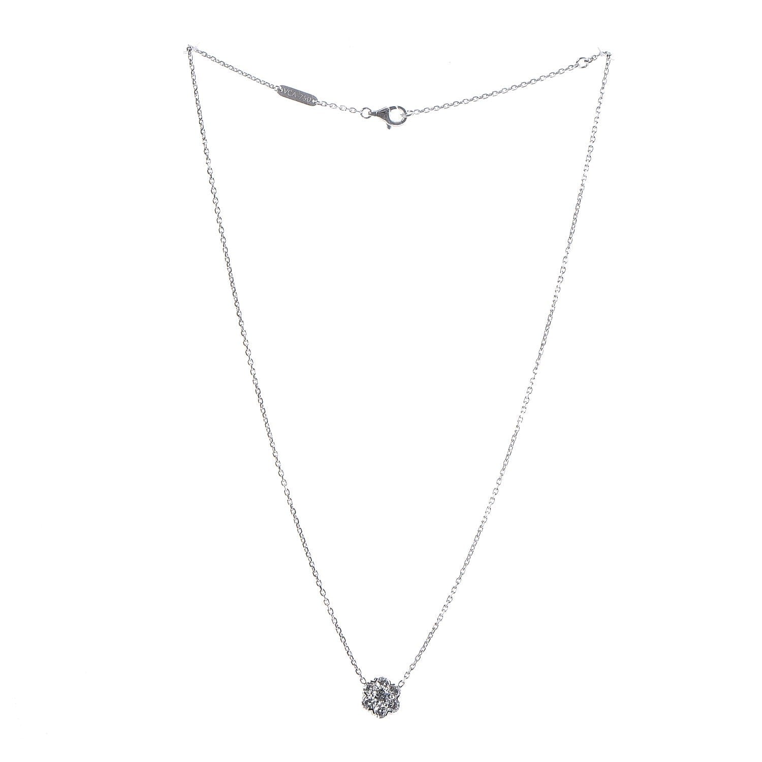 Van Cleef & Arpels 18K White Gold Diamond Large Fleurette Pendant Necklace 12 of 18