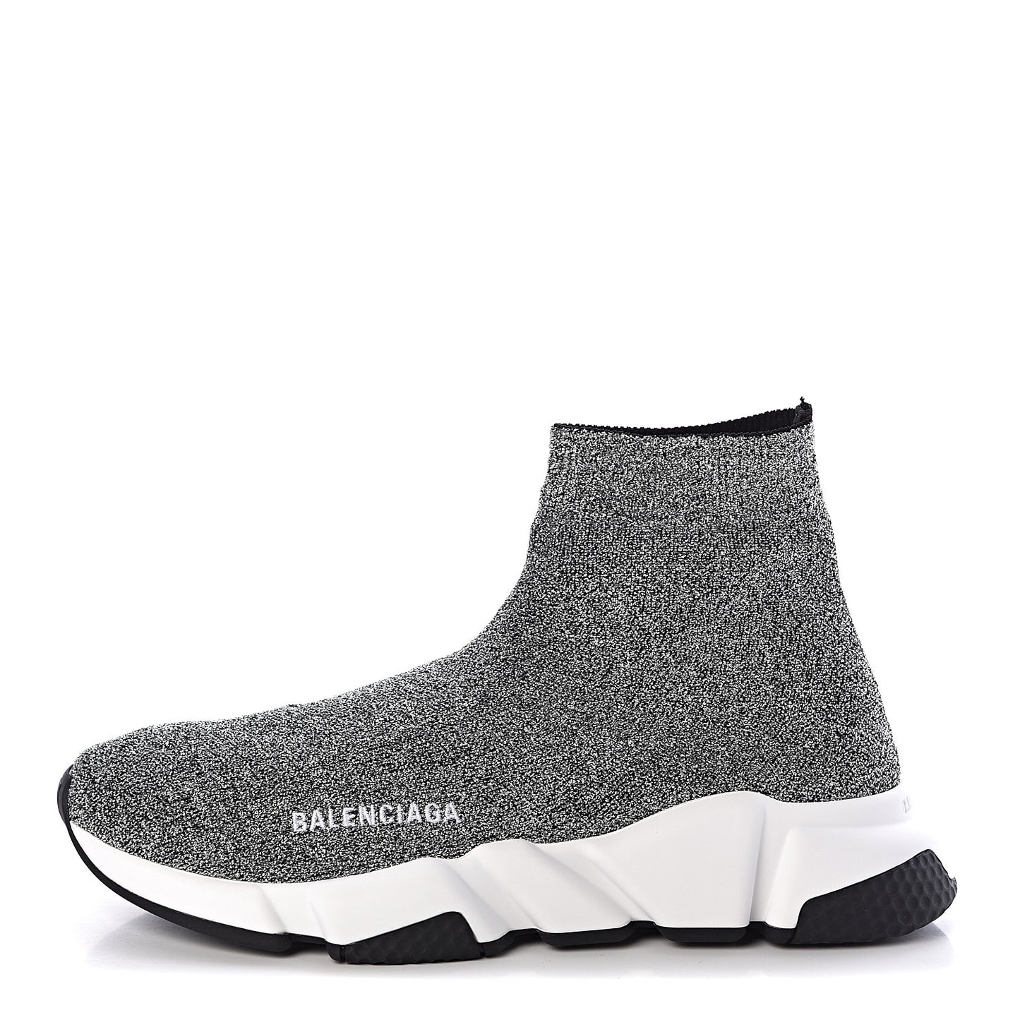 Laminated Knit Bi-Color Sole Womens Speed Sneakers 39 Silver White Black