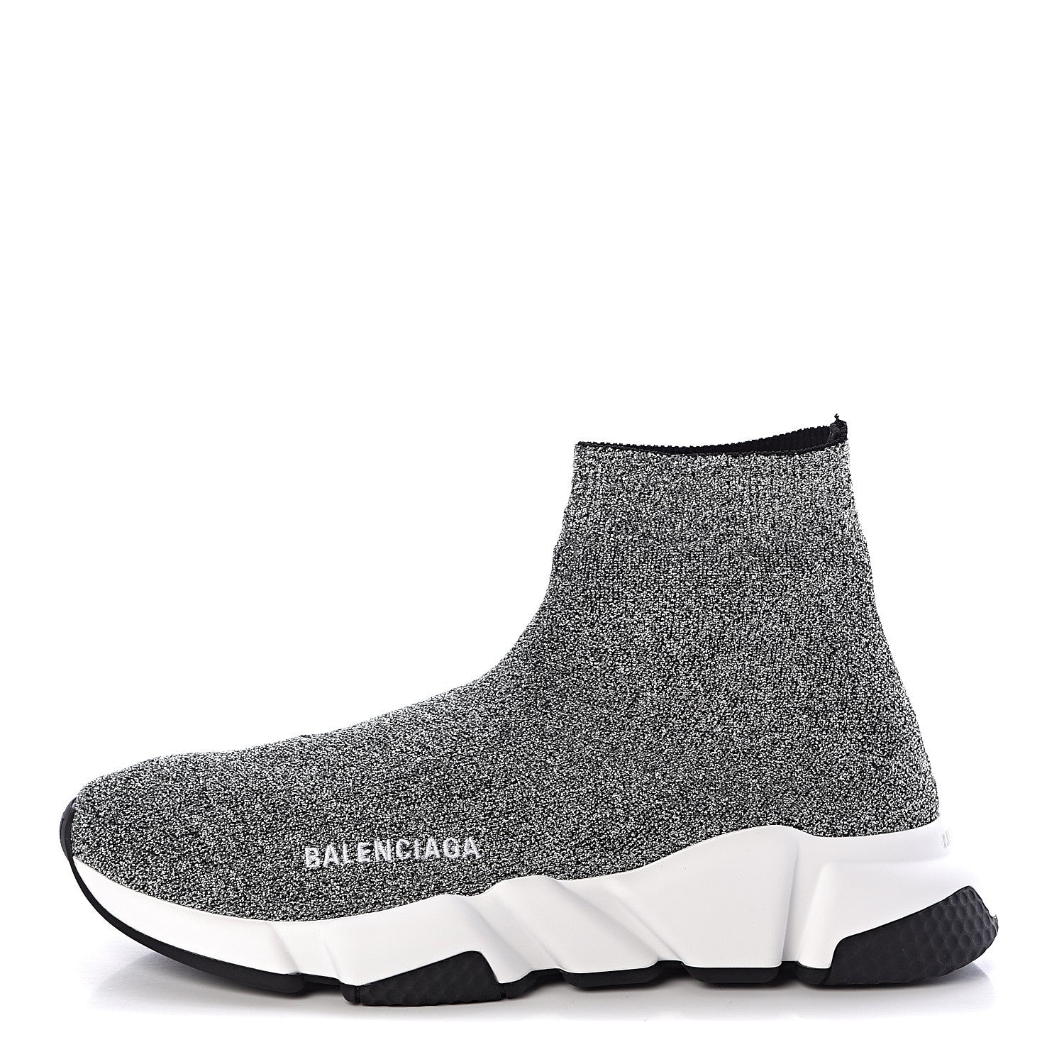 Balenciaga Laminated Knit Bi-Color Sole Womens Speed Sneakers 39 Silver White Black 1 of 7