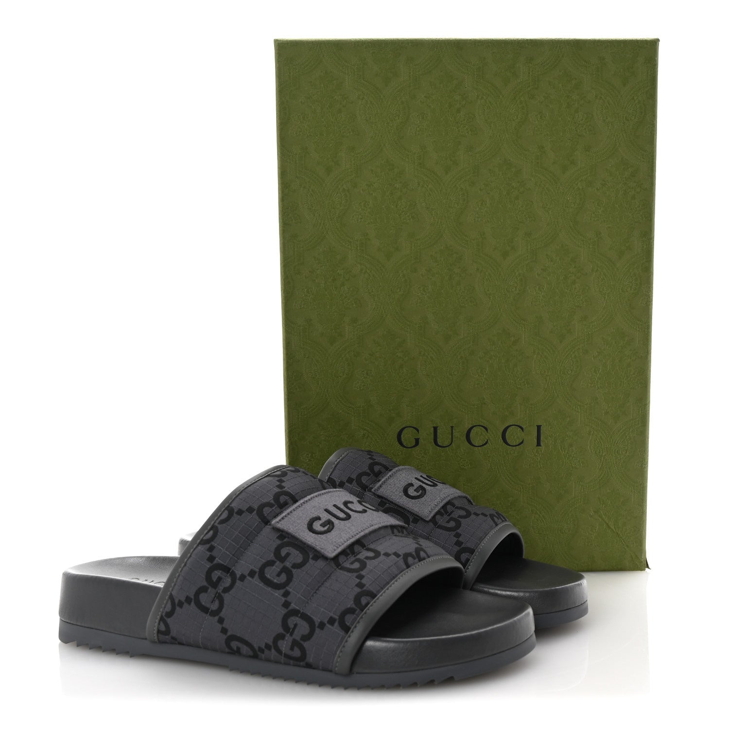 Gucci Monogram Ripstop Demetra Mens Slide Sandals 8 Grey Black 10 of 10