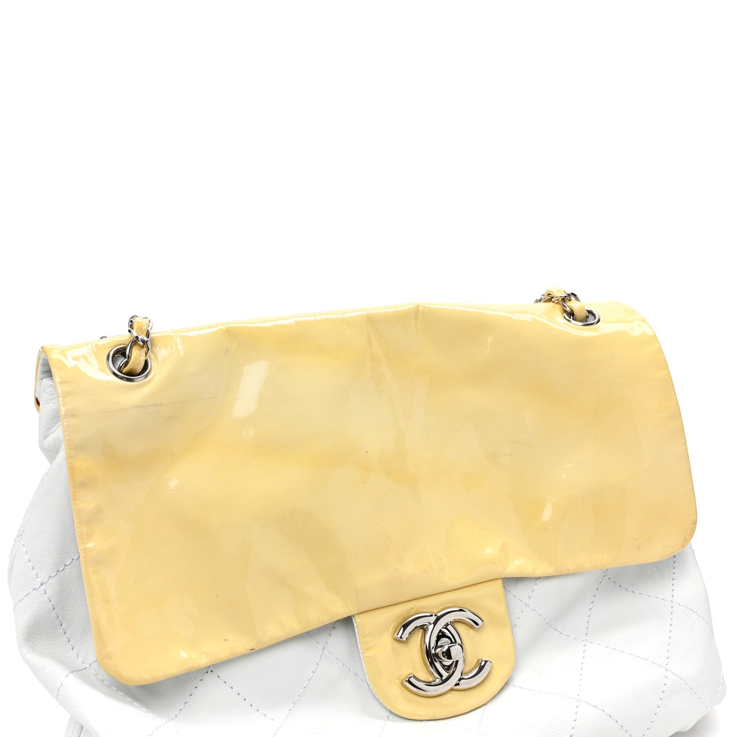 Chanel Patent Calfskin Stitched Shoulder To Shoulder Flap Hobo White 10 of 11
