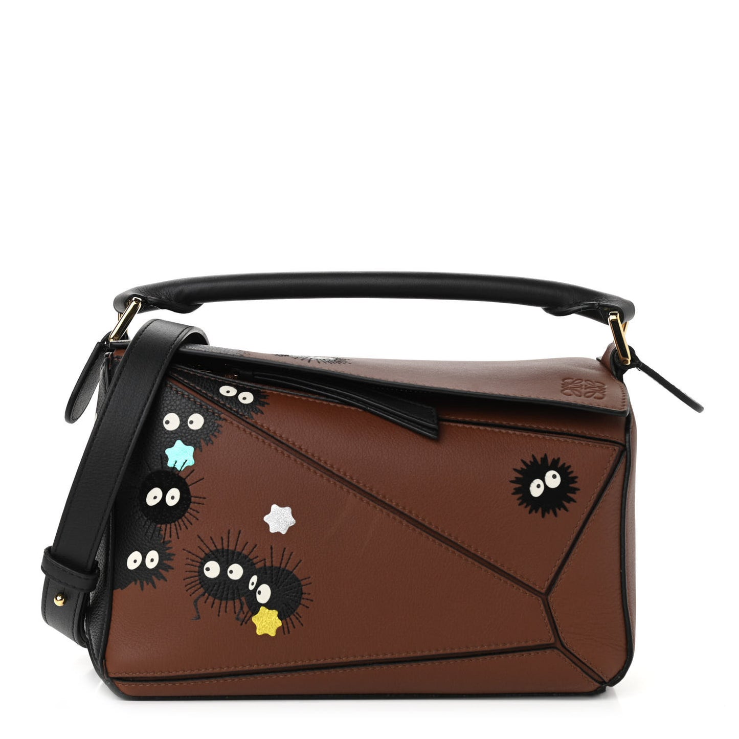 Calfskin Spirited Away Print Small Puzzle Bag Gold