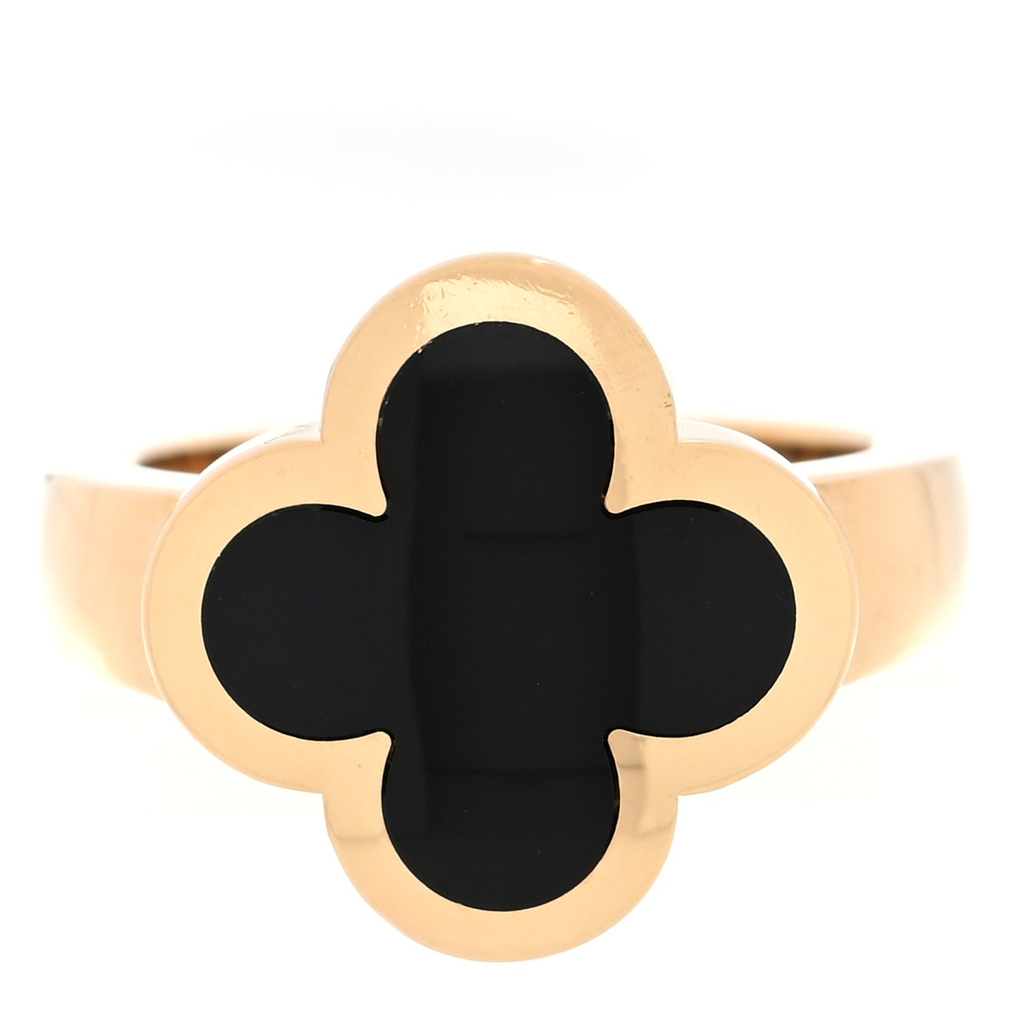 18K Yellow Gold Black Onyx Pure Alhambra Ring 52 6