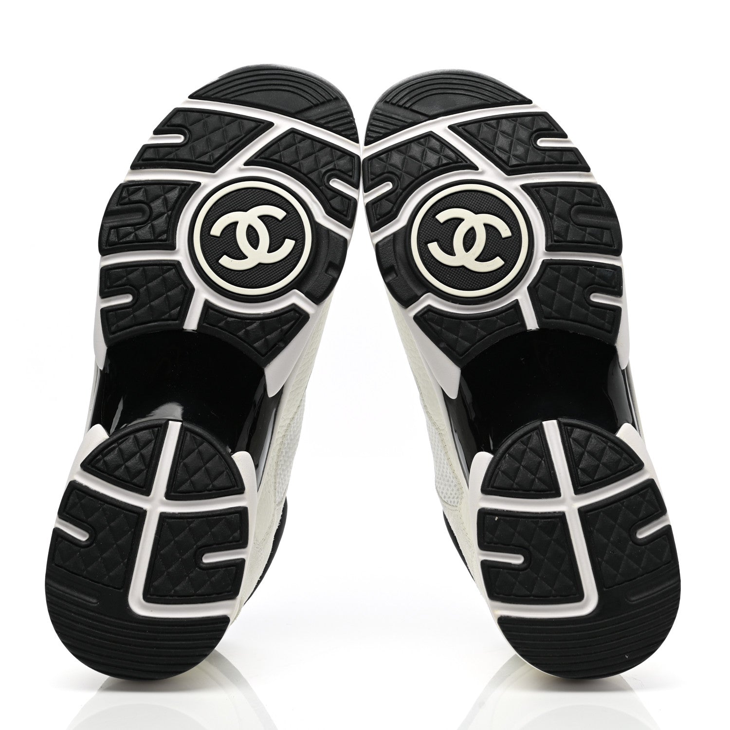 Chanel Mesh Suede Calfskin Grained Calfskin Womens CC Sneakers 38.5 White Black 5 of 9