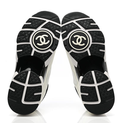Chanel Mesh Suede Calfskin Grained Calfskin Womens CC Sneakers 38.5 White Black 5 of 9