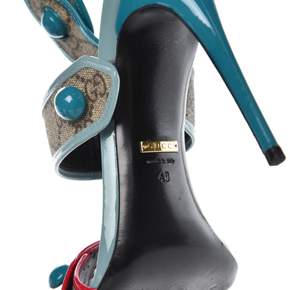 Gucci GG Supreme Monogram Patent Harleth Sandals 40 Beige Ebony Pink Fucsia Cyan 5 of 12