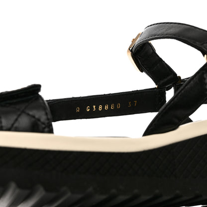 Chanel Lambskin Logo Platform Sandals 37 Black White 8 of 9