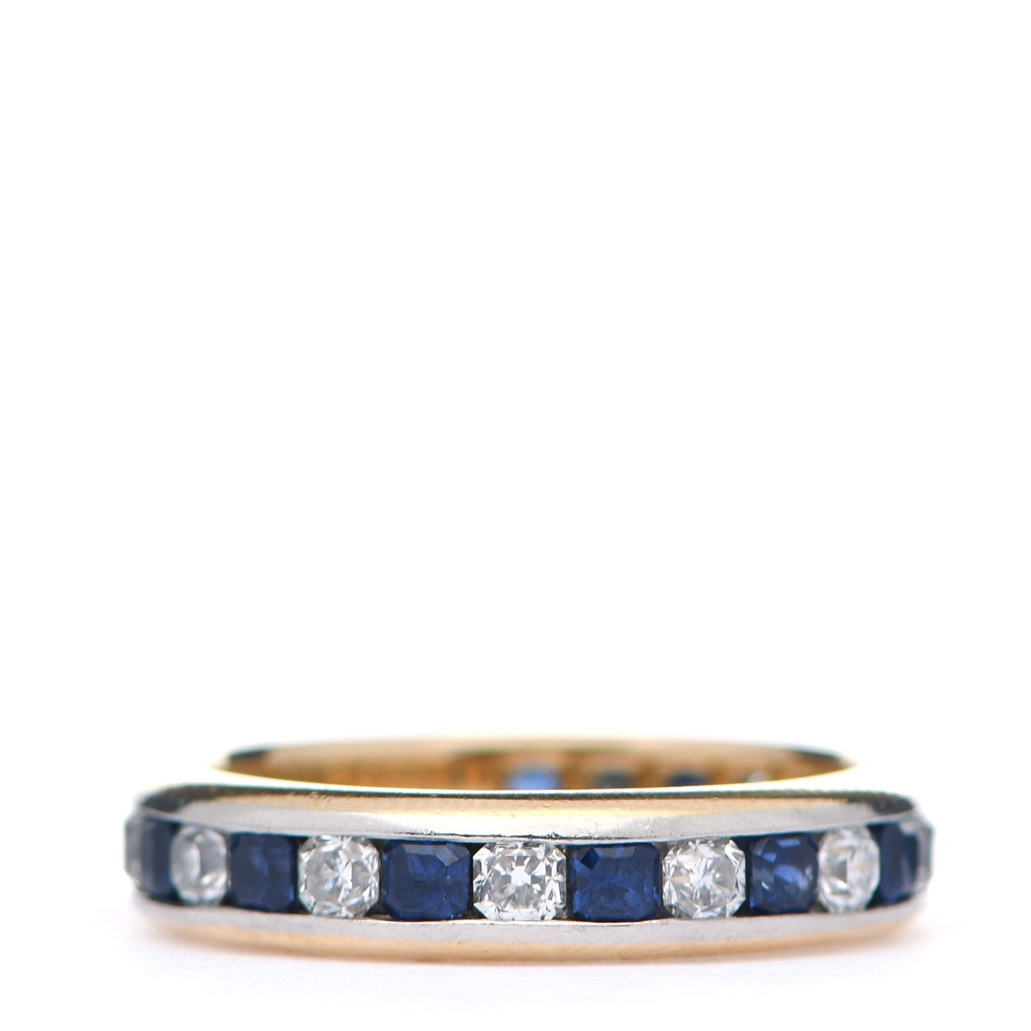 Tiffany 18K Yellow Gold Platinum Diamond Blue Sapphire 4mm Lucida Band Ring 49 5 3 of 5