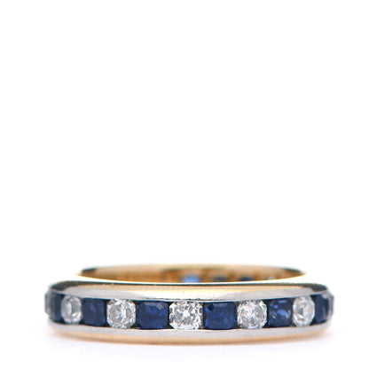 Tiffany 18K Yellow Gold Platinum Diamond Blue Sapphire 4mm Lucida Band Ring 49 5 3 of 5