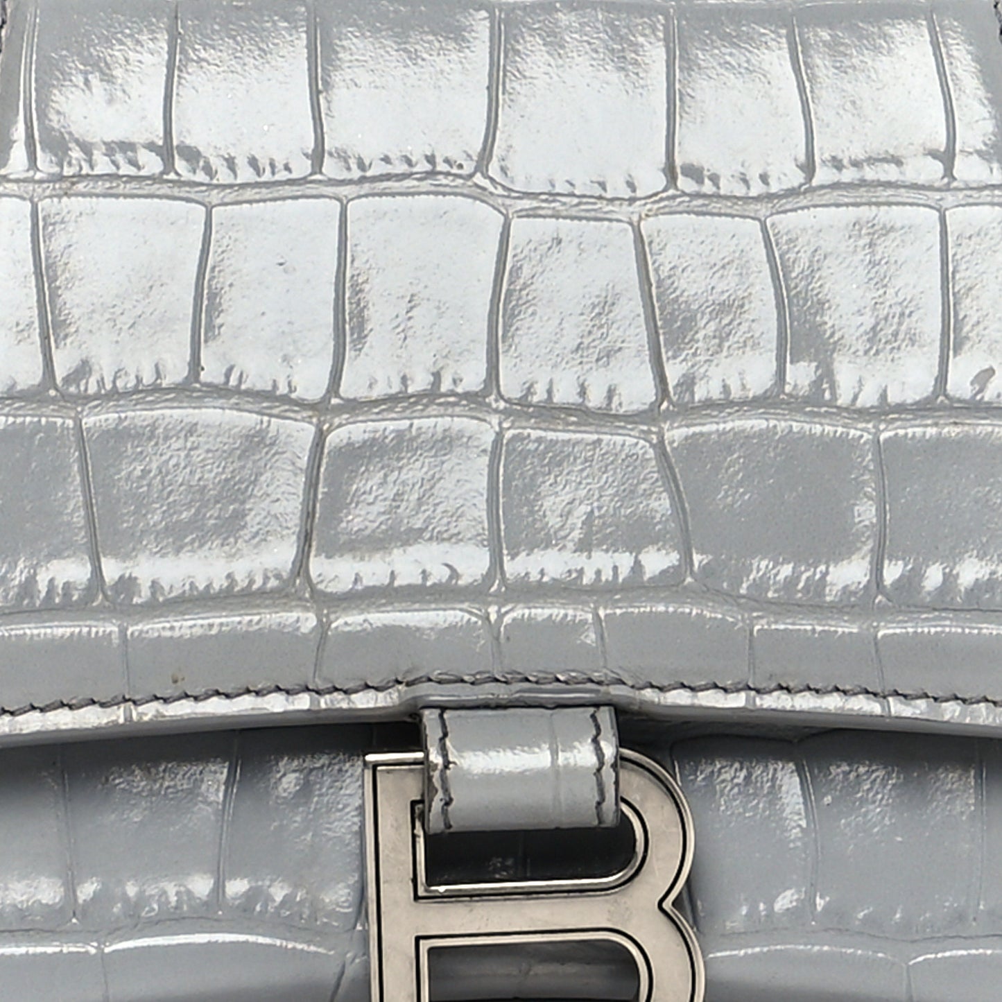 Shiny Calfskin Crocodile Embossed Small Hourglass Top Handle Bag Balenciaga Grey