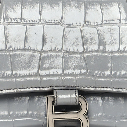 Balenciaga Shiny Calfskin Crocodile Embossed Small Hourglass Top Handle Bag Balenciaga Grey 7 of 13