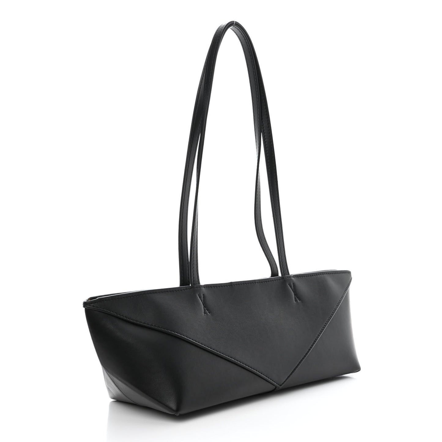 Shiny Calfskin Mini Cropped Puzzle Fold Tote Black