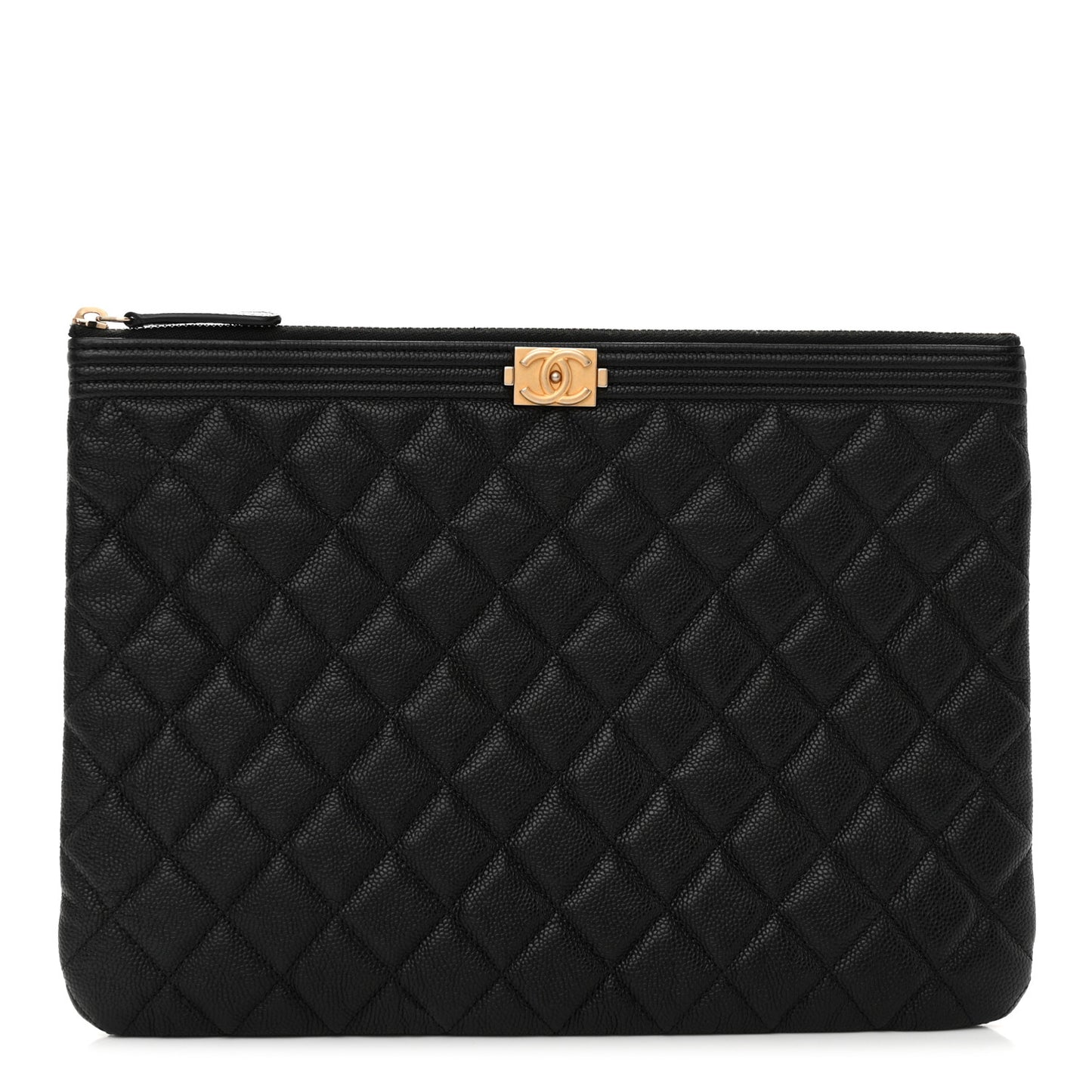 Caviar Quilted Large Boy Zip Pouch Black