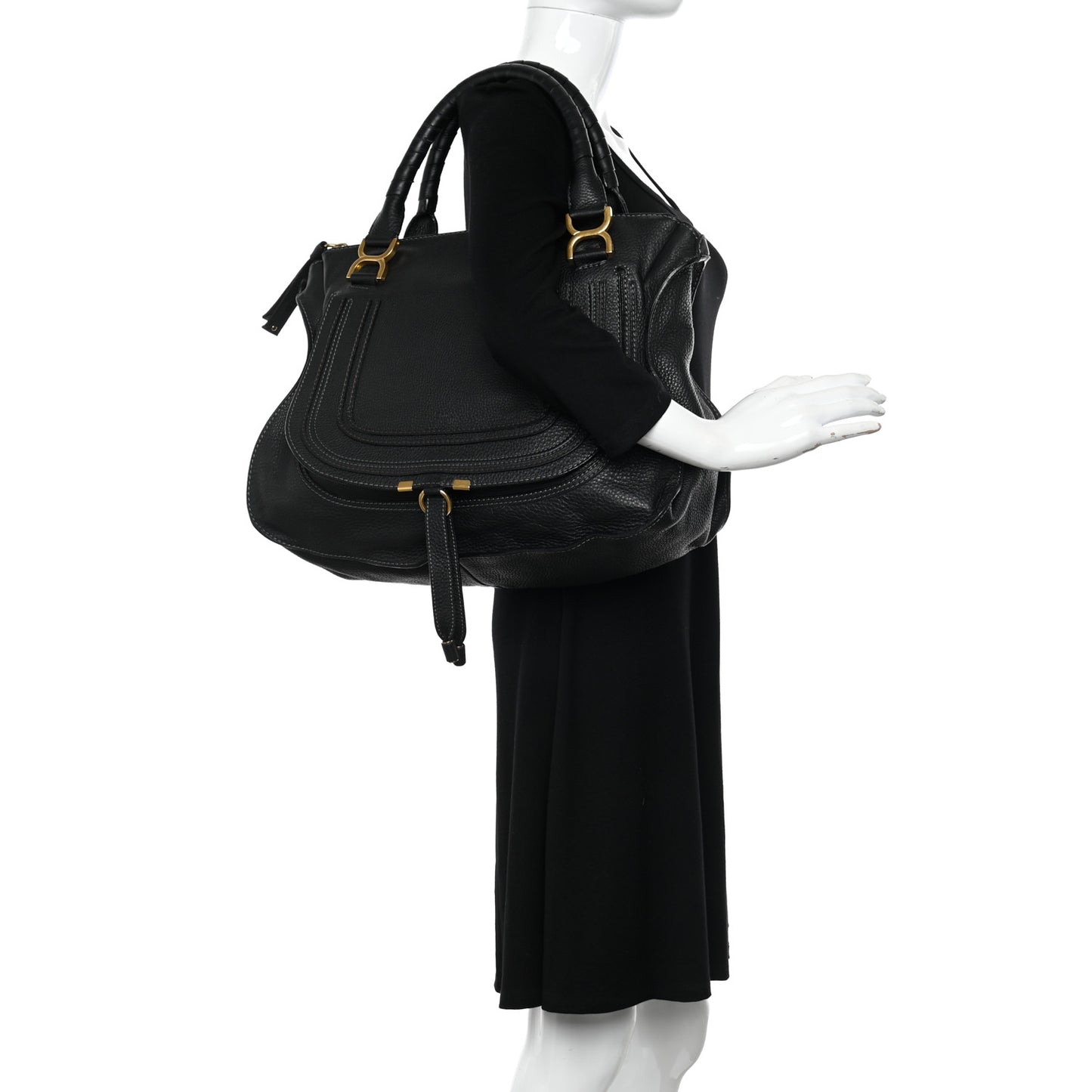 Calfskin Large Marcie Satchel Black
