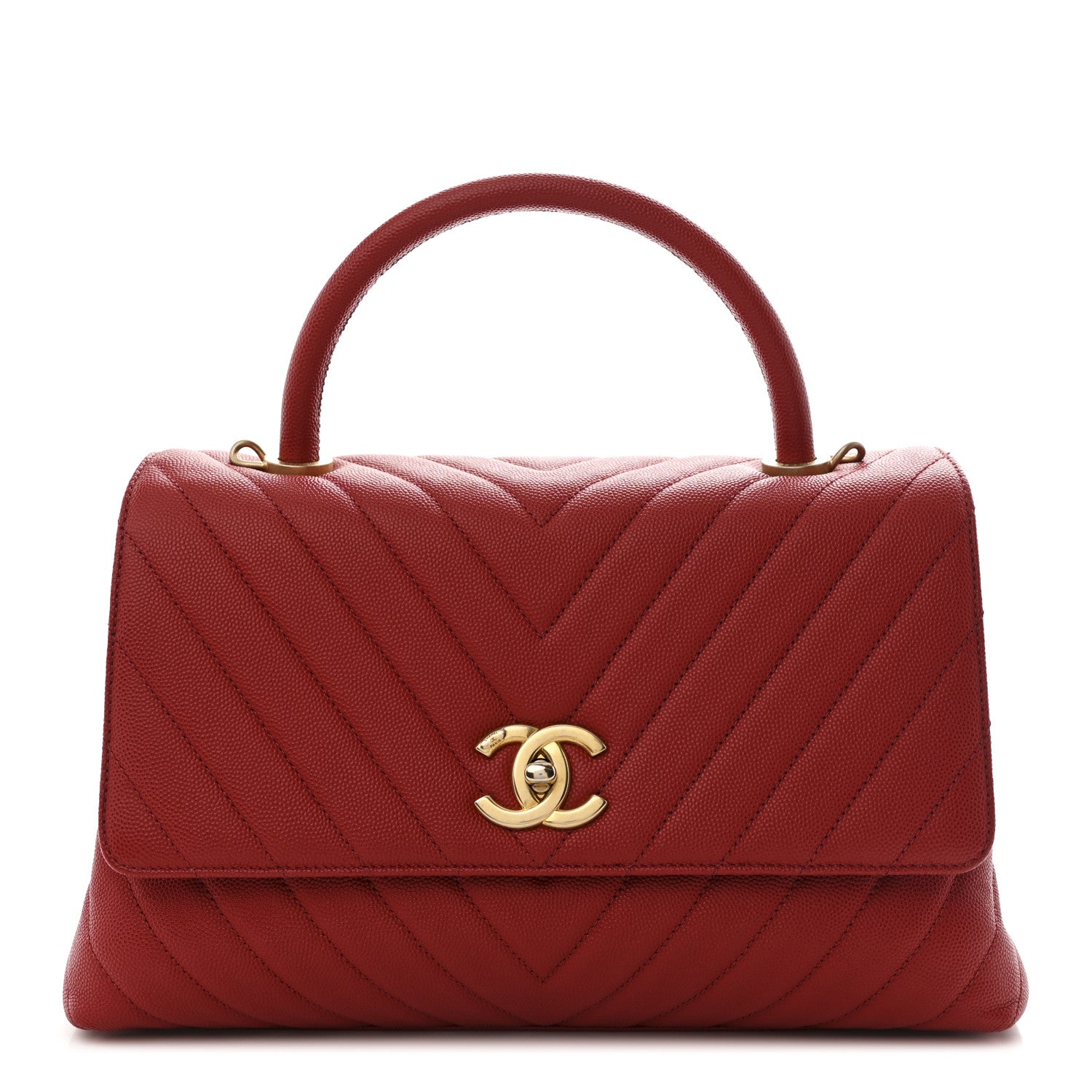 Chanel Caviar Chevron Quilted Small Coco Handle Flap Red 1 of 11