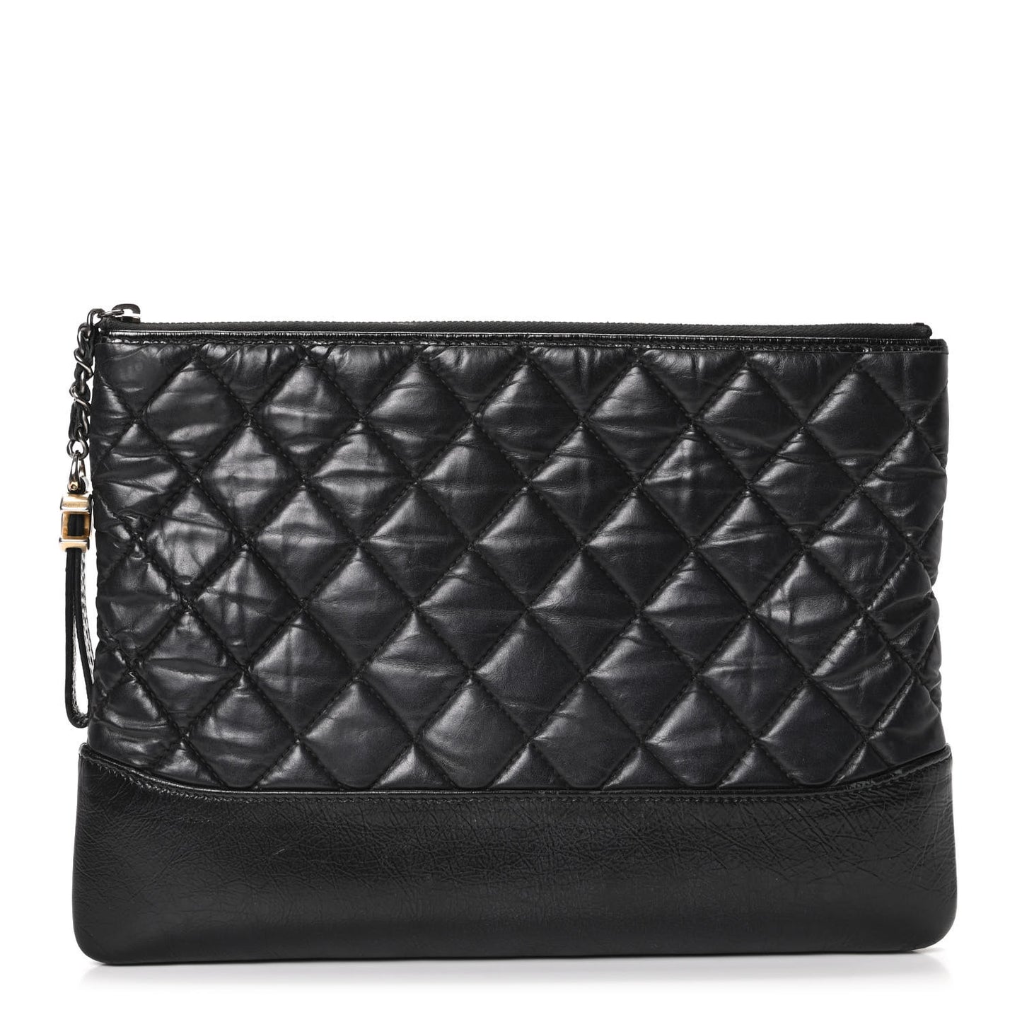 Aged Calfskin Quilted Medium Gabrielle Cosmetic Case Black