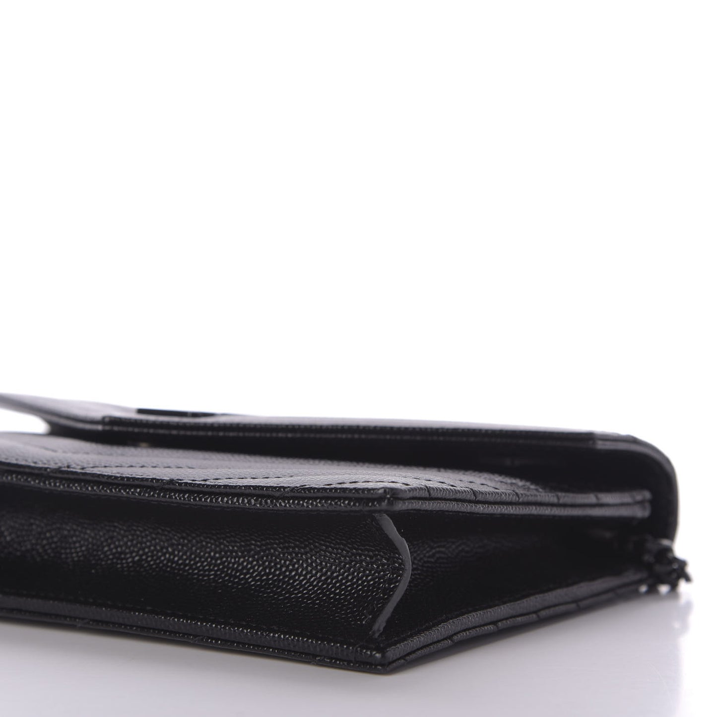 Grain De Poudre Matelasse Chevron Monogram Envelope Chain Wallet Black