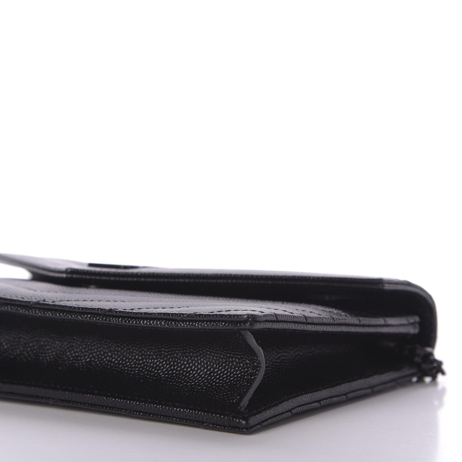 Saint Laurent Grain De Poudre Matelasse Chevron Monogram Envelope Chain Wallet Black 7 of 10