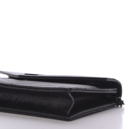 Saint Laurent Grain De Poudre Matelasse Chevron Monogram Envelope Chain Wallet Black 7 of 10