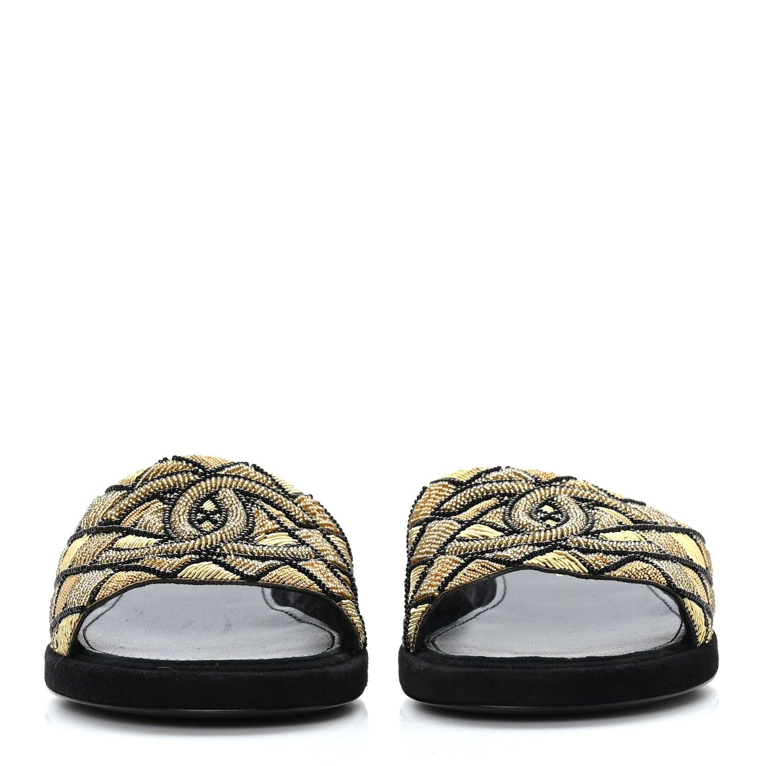 Chanel Pearl Embroidery CC Mules 36.5 Gold Black 2 of 8