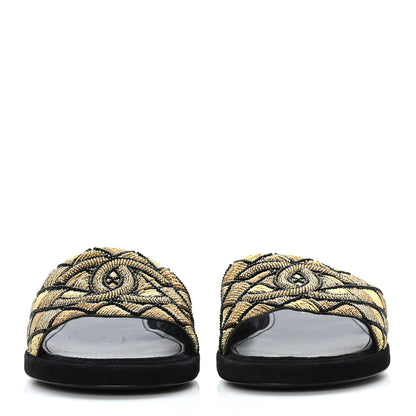 Chanel Pearl Embroidery CC Mules 36.5 Gold Black 2 of 8