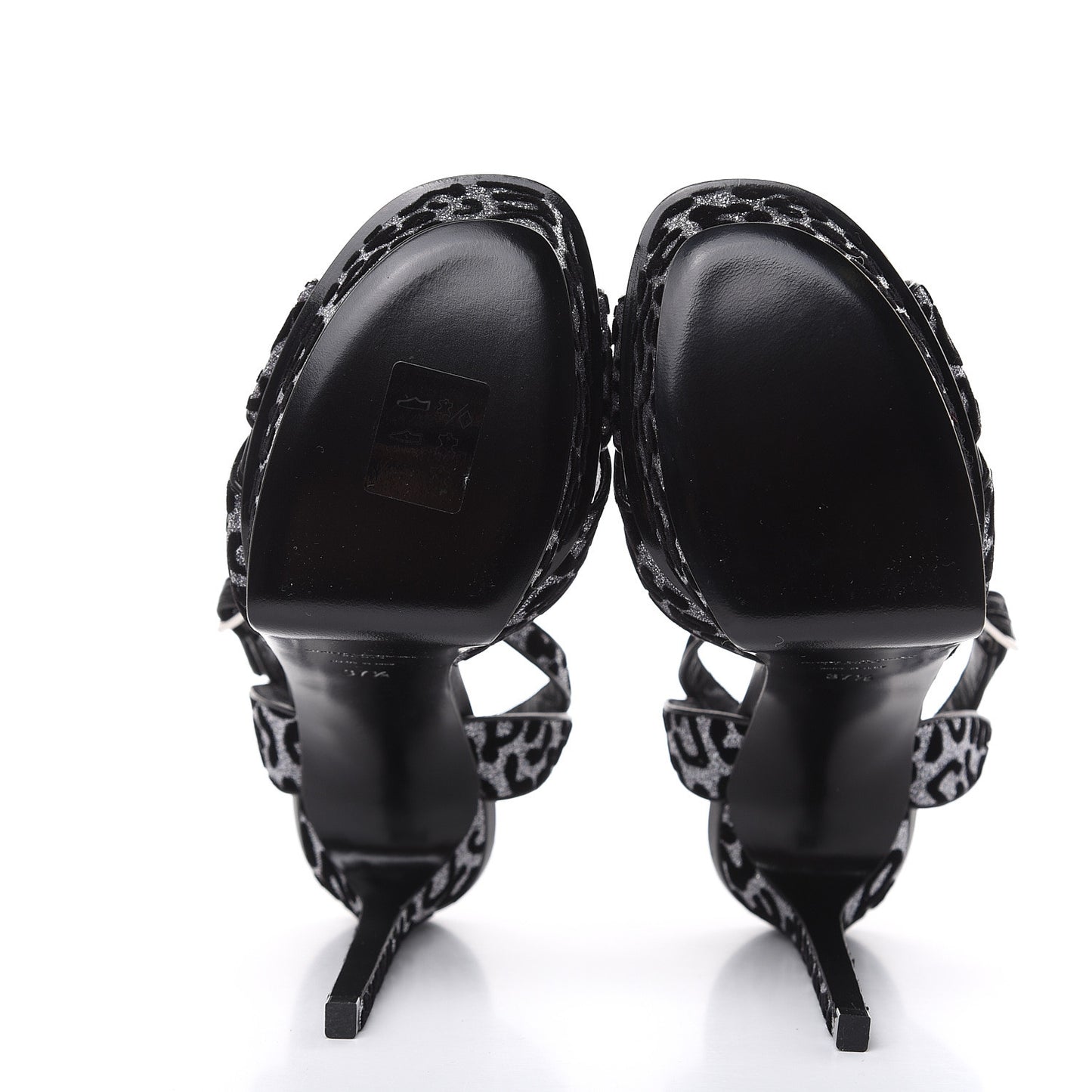 Velvet Glitter Leopard Print Platform Sandals 37.5 Argento Black