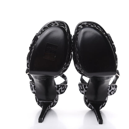 Saint Laurent Velvet Glitter Leopard Print Platform Sandals 37.5 Argento Black 5 of 9