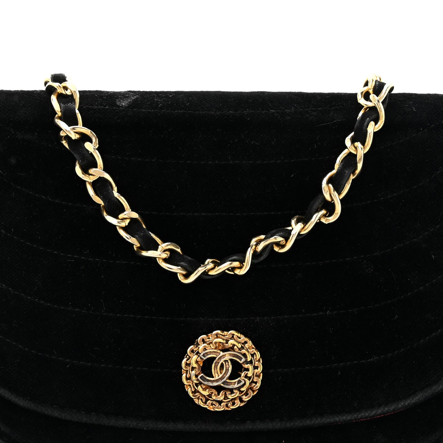 Velvet Horizontal Quilted Small Single Flap Black