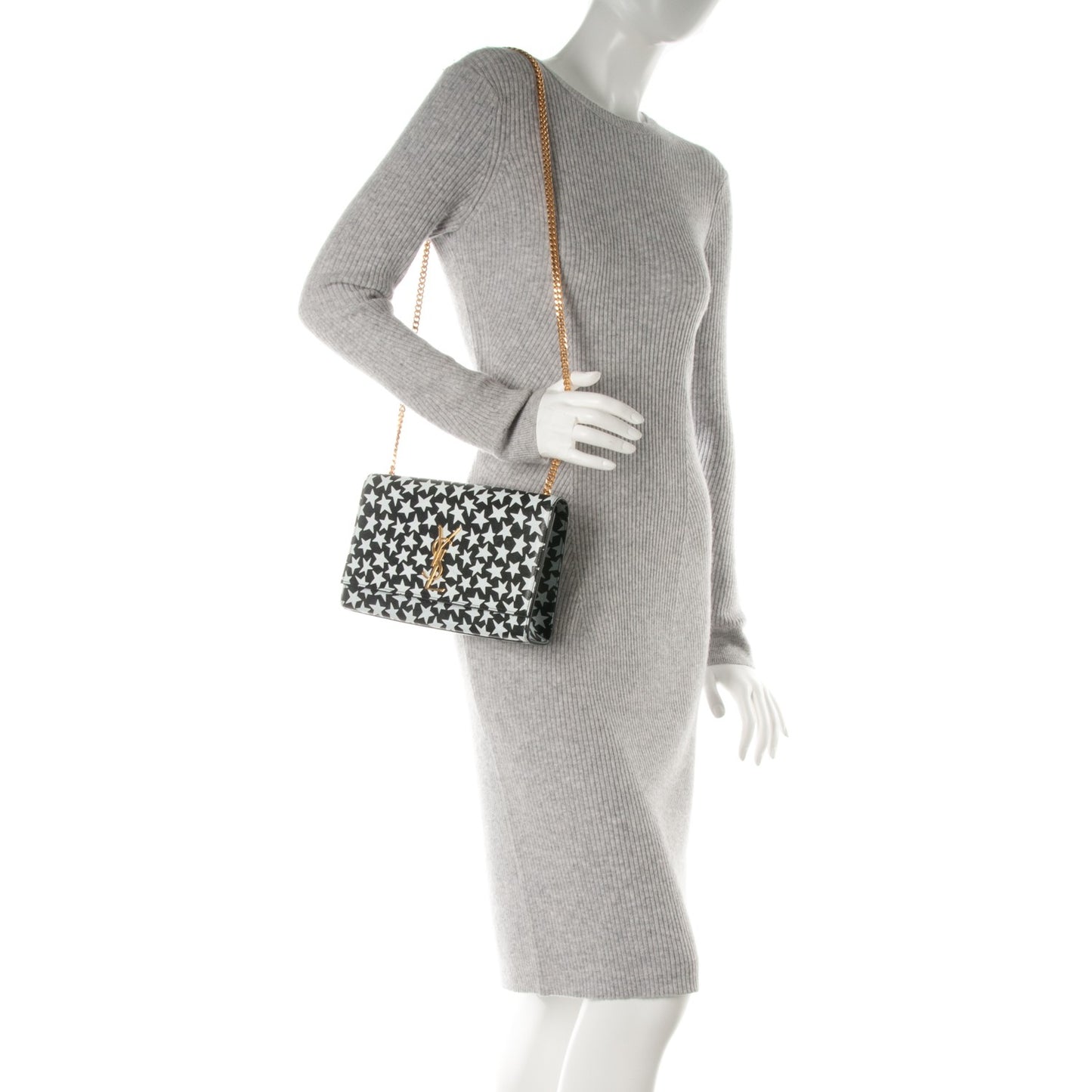 Lambskin Medium Star Print Monogram Kate Satchel Black White