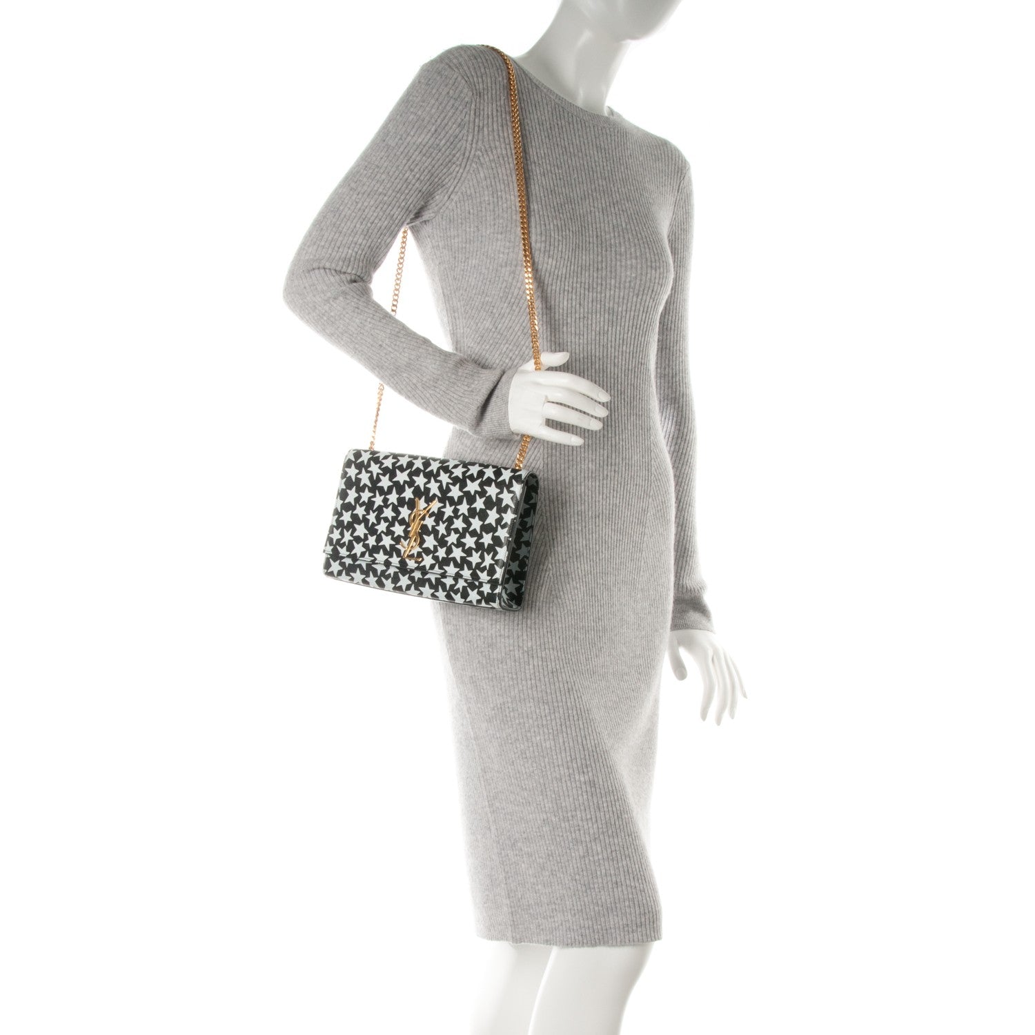 Saint Laurent Lambskin Medium Star Print Monogram Kate Satchel Black White 2 of 7