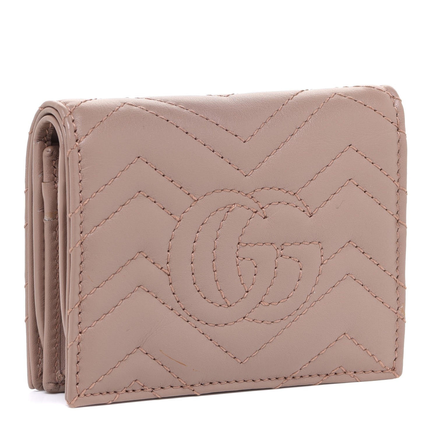 Gucci Calfskin Matelasse GG Marmont Card Case Wallet Porcelain Rose 3 of 8