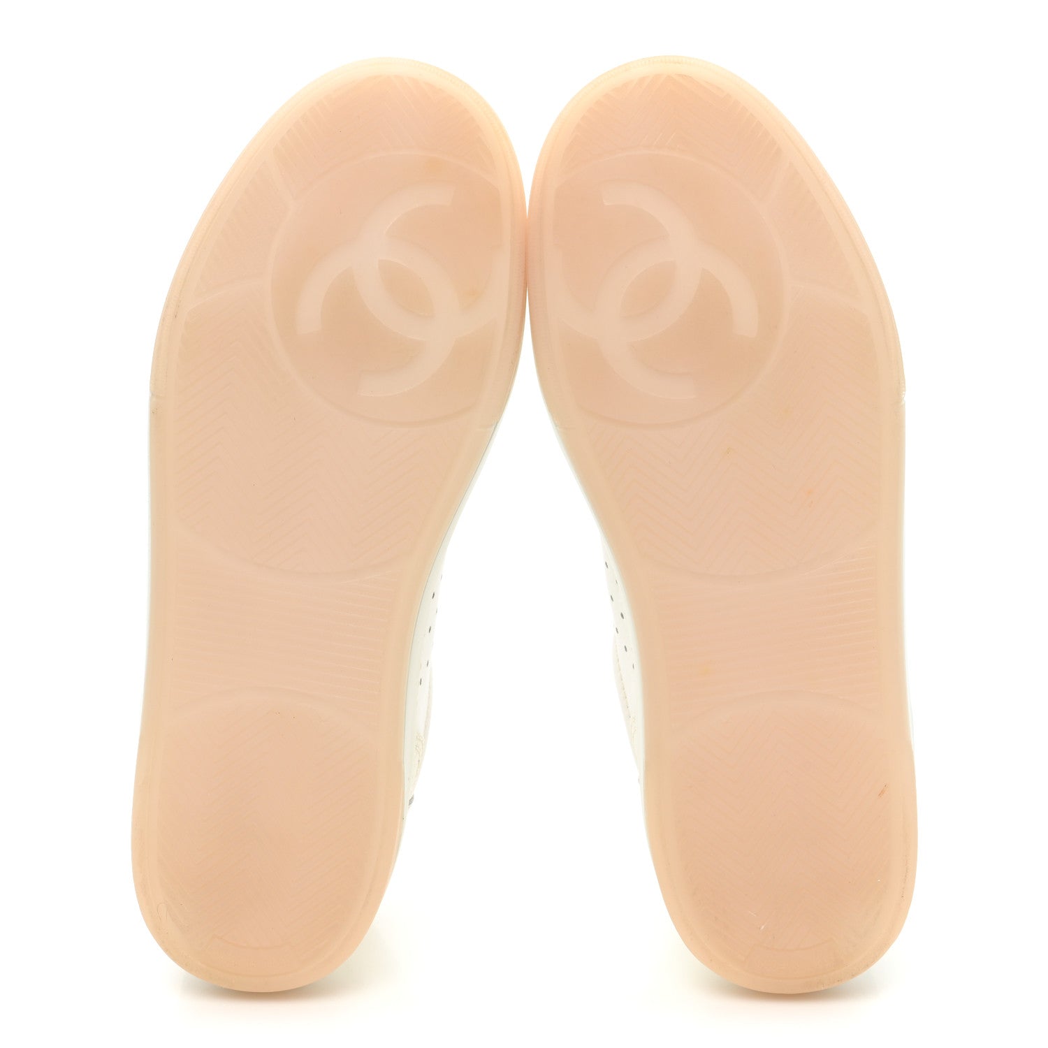 Chanel Grained Calfskin Fabric Womens Logo Sneakers 38 White Light Pink 6 of 10