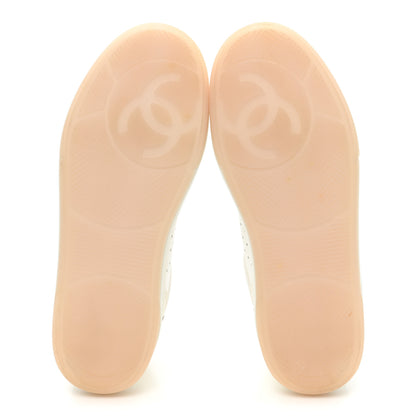 Chanel Grained Calfskin Fabric Womens Logo Sneakers 38 White Light Pink 6 of 10