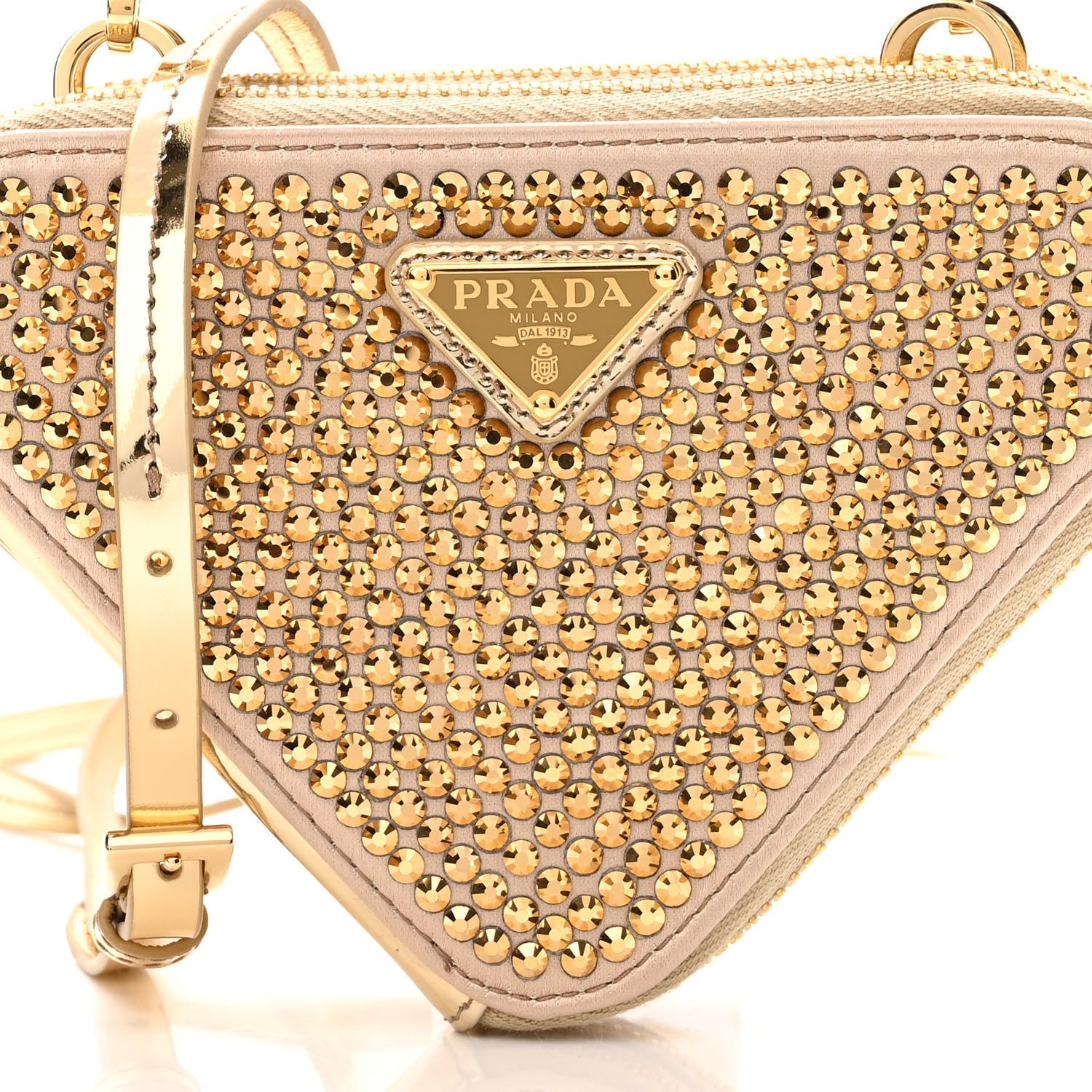 Prada Satin Crystal Mini Triangle Crossbody Pouch Platino 9 of 11