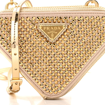 Prada Satin Crystal Mini Triangle Crossbody Pouch Platino 9 of 11