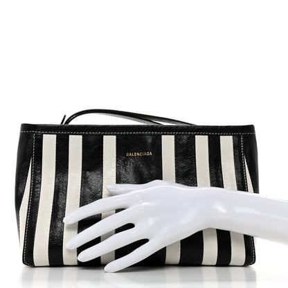 Balenciaga Agneau Arena Striped Patchwork Small Barbes Z Pouch with Handle Black White 2 of 10