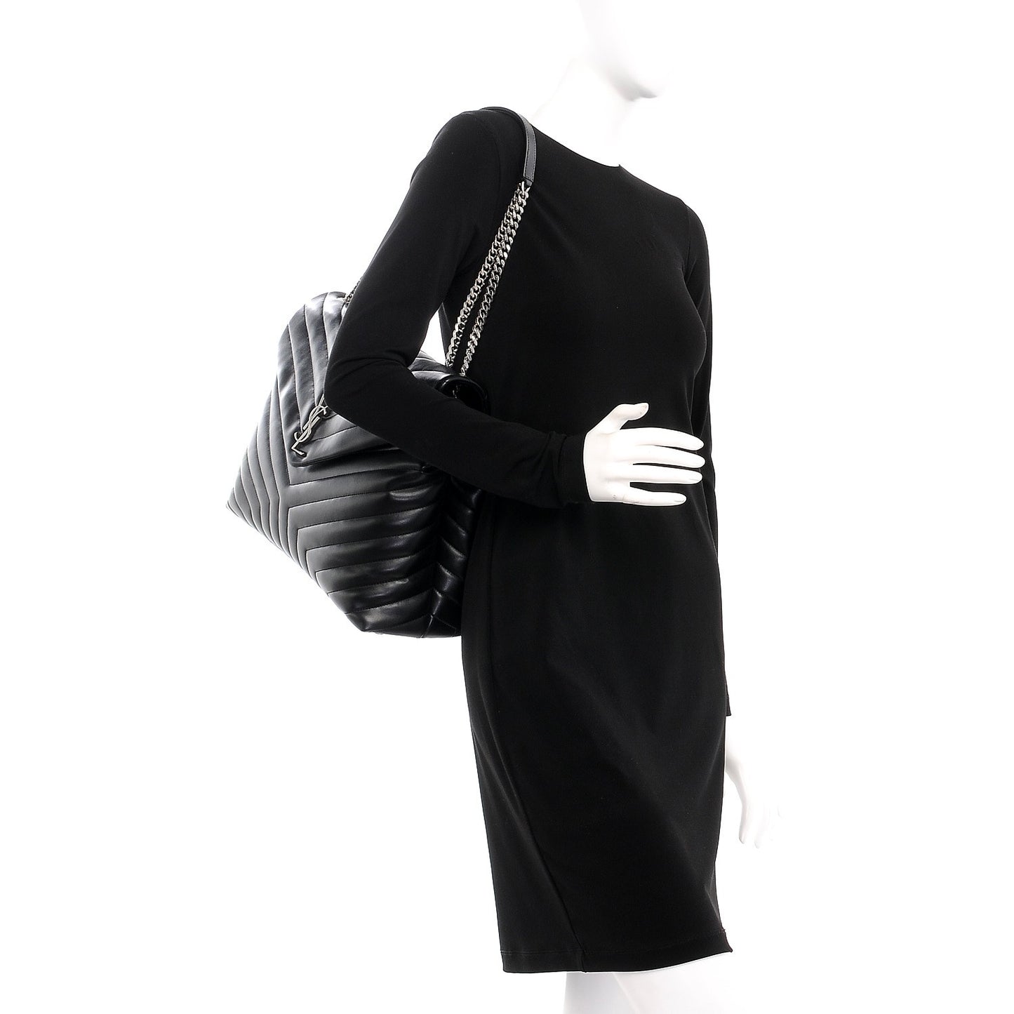 Calfskin Y Quilted Monogram Large Loulou Chain Satchel Black