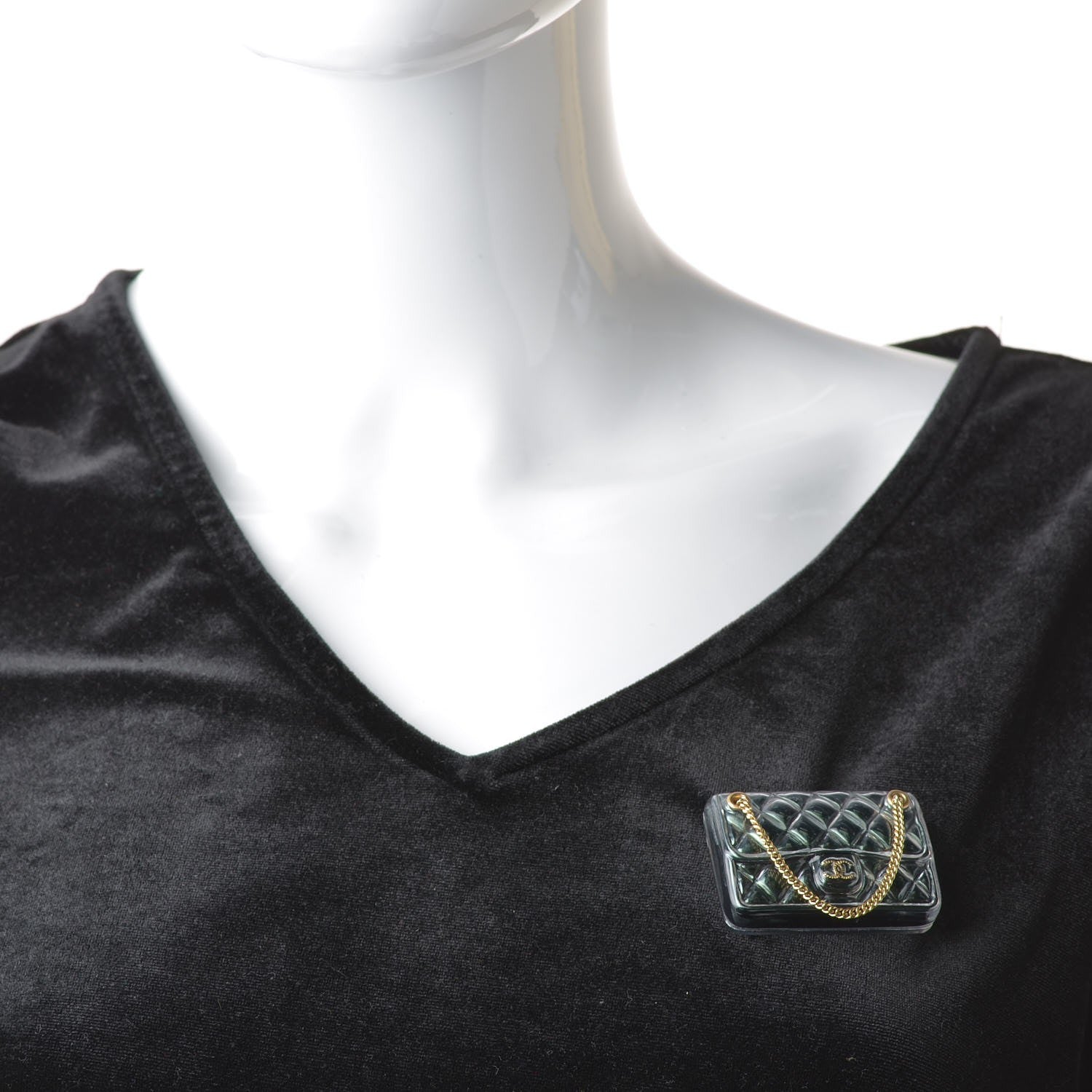 Chanel Enamel Quilted Flap Bag Brooch Gold Green 2 of 5