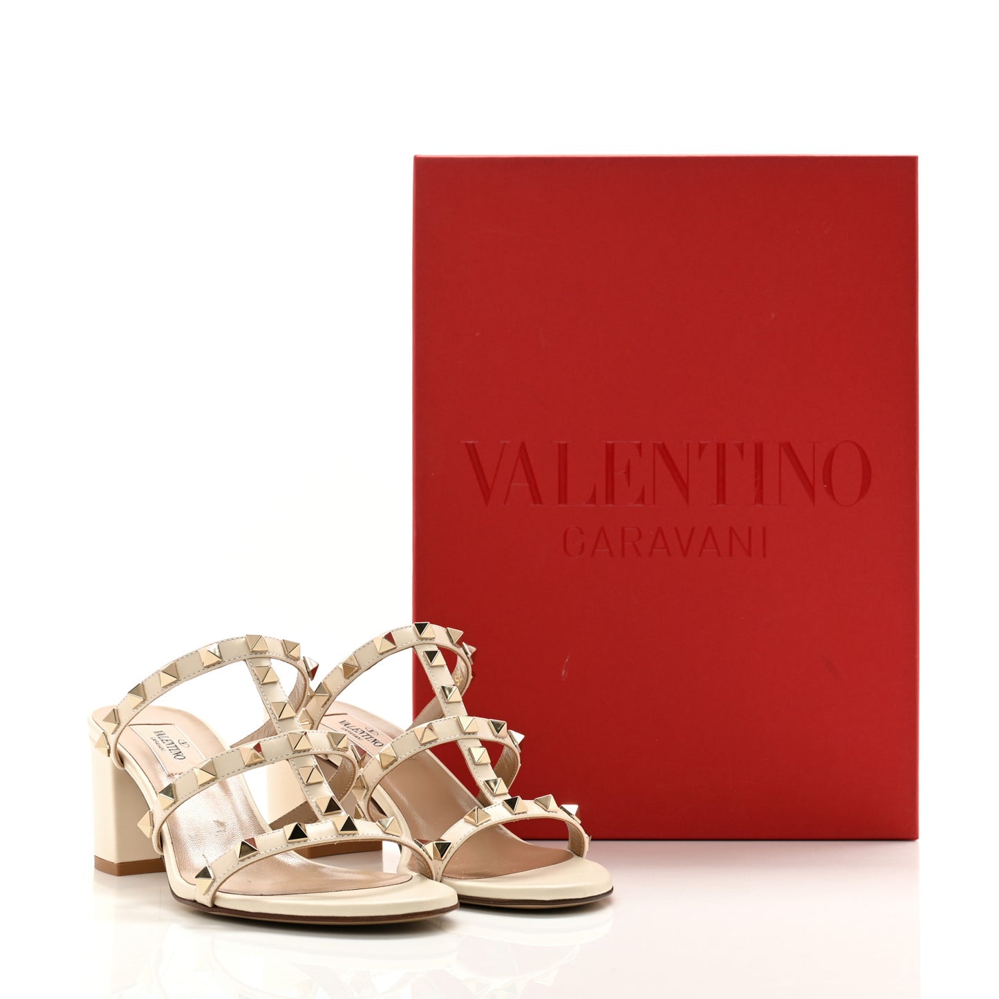 Calfskin Rockstud 60mm Caged Slide Sandals 36 Optic White
