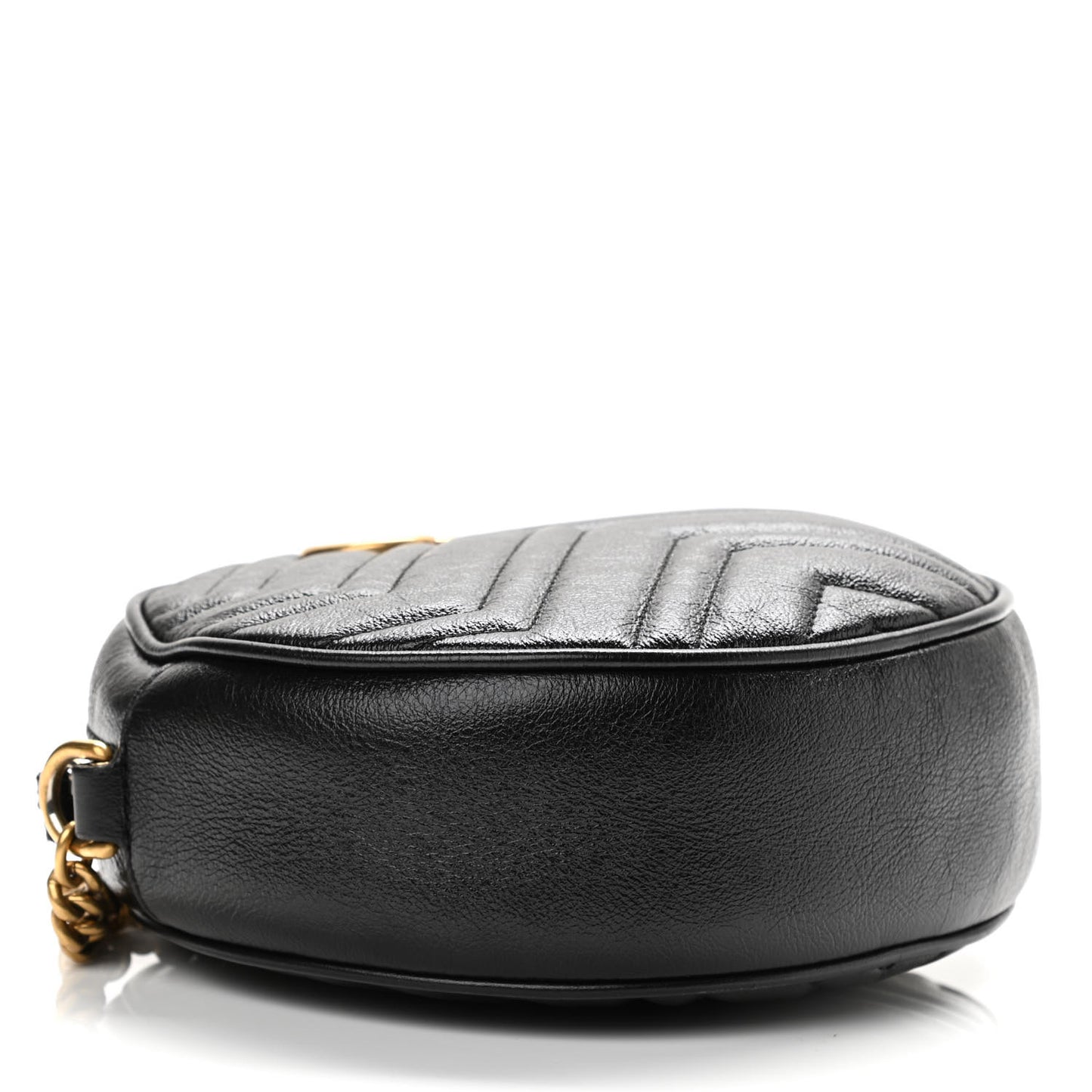 Azalea Calfskin Matelasse Heart Mini GG Marmont Round Shoulder Bag Black