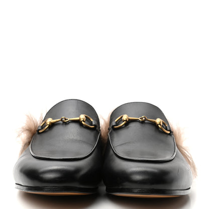 Gucci Calfskin Fur Womens Princetown Slippers 37.5 Black 2 of 7
