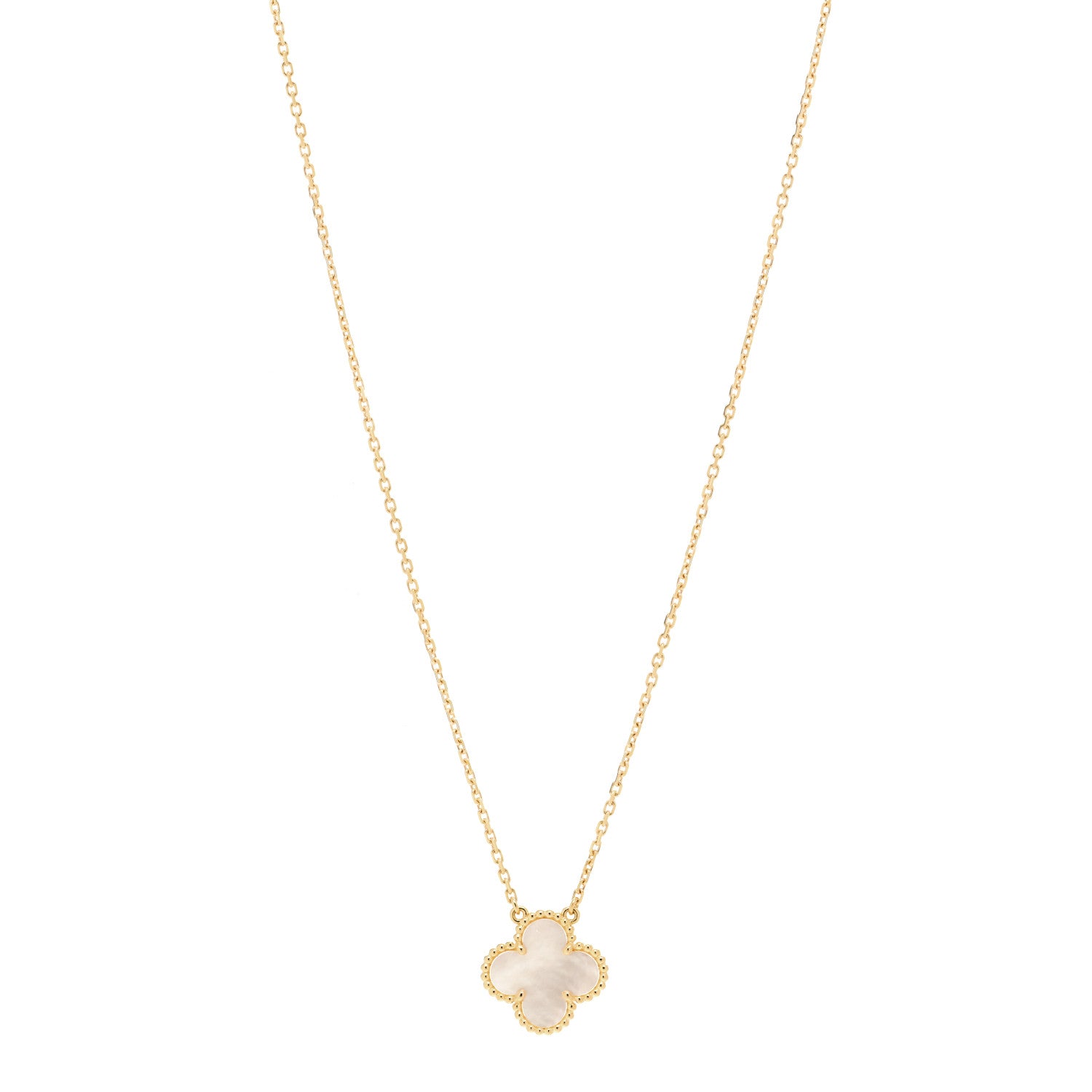Van Cleef & Arpels 18K Yellow Gold Mother of Pearl Vintage Alhambra Pendant Necklace 1 of 6