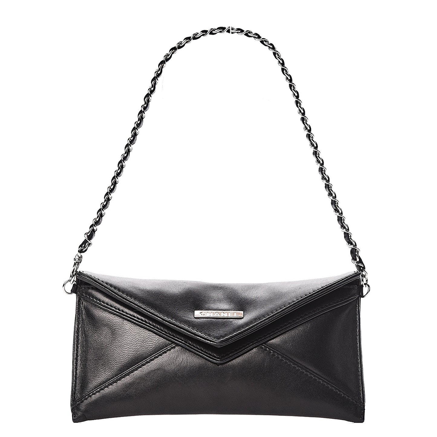 Lambskin Envelope 31 Rue Cambon Chain Clutch Black