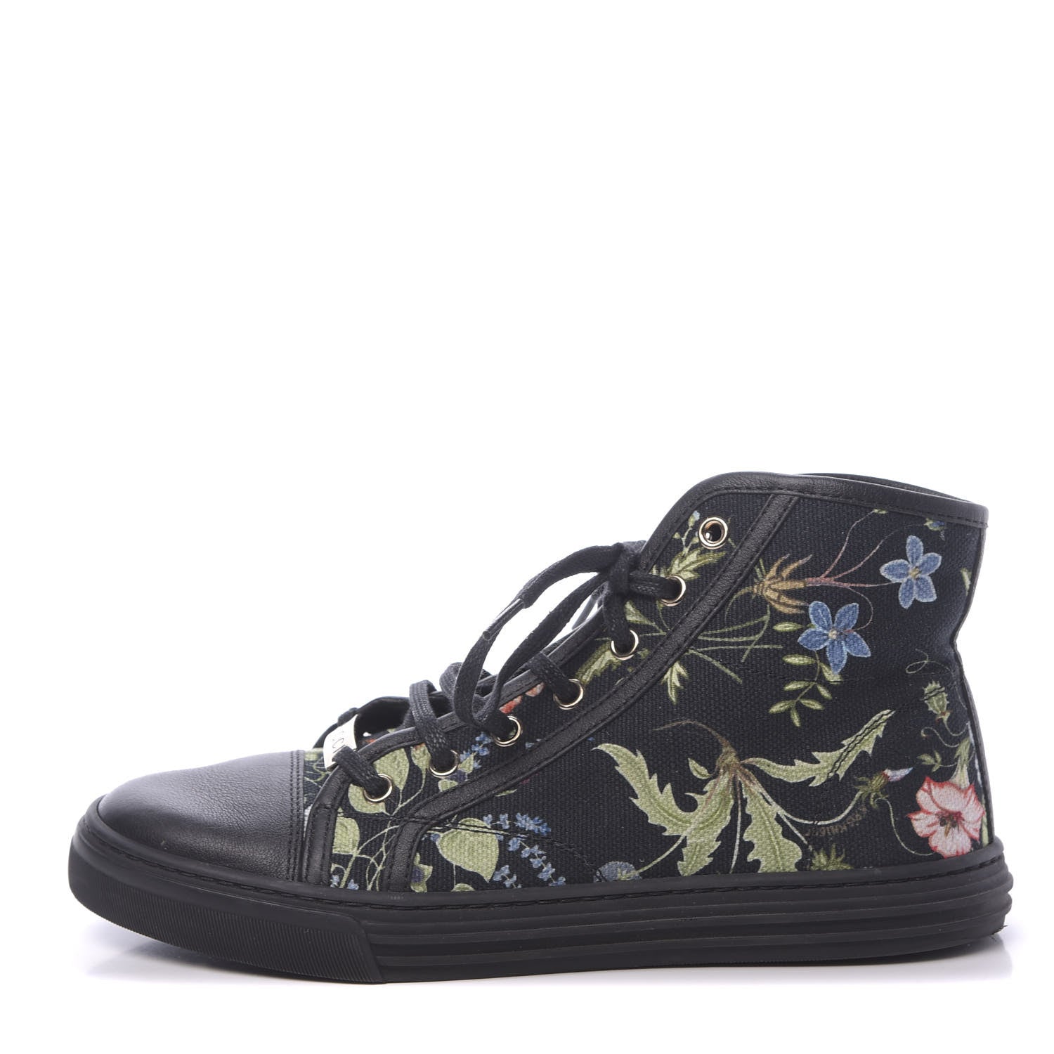 Gucci Canvas Flora Knight High Top Sneakers 36.5 Black 1 of 8