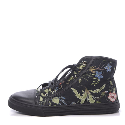 Gucci Canvas Flora Knight High Top Sneakers 36.5 Black 1 of 8