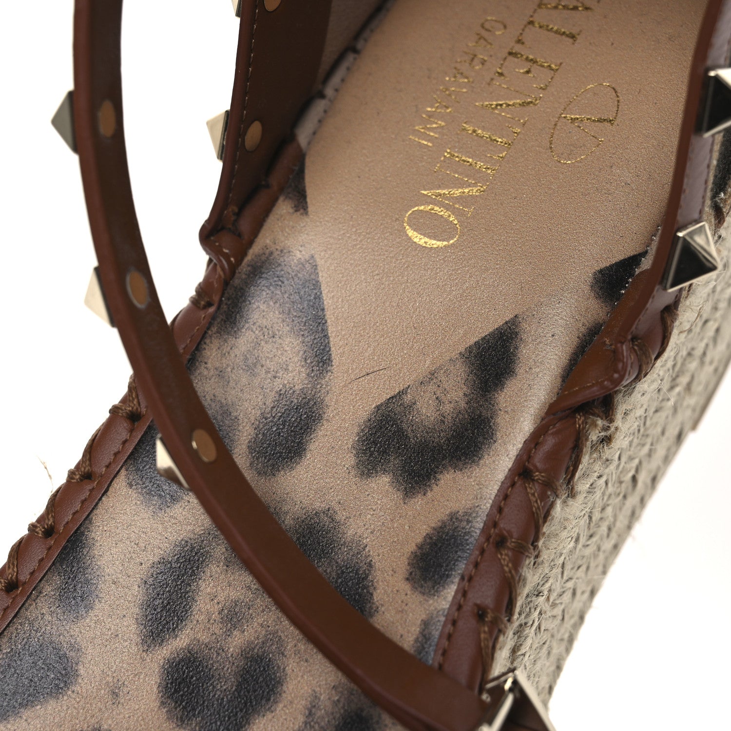 Valentino Garavani Canvas Leopard Print Rockstud Ankle Wrap Espadrille Flatform Sandals 41 Brown 13 of 13